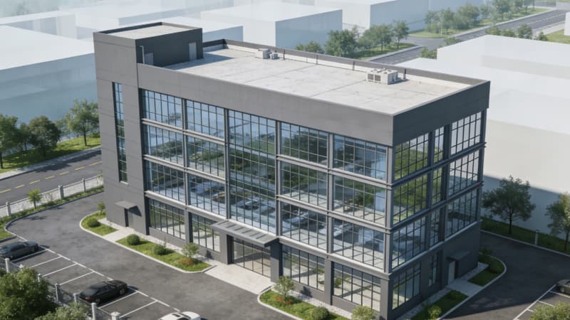 合肥厂房设计：8000平含无尘车间、办公区一体化效果图